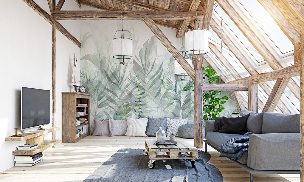 Wall mural in the attic